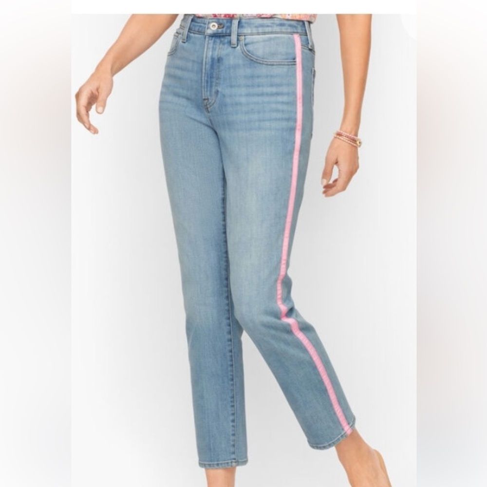 Talbots Modern Ankle Jean w/ Pink and White Ribbon Side Stripe - Size 4